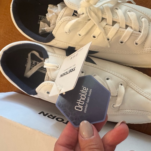 Tretorn White Sneakers with Navy Trim - Picture 3 of 6